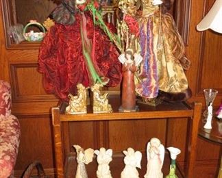 WONDERFUL COLLECTION OF ANGELS - ALL SIZES - ANTIQUE ROLLING SERVING CART