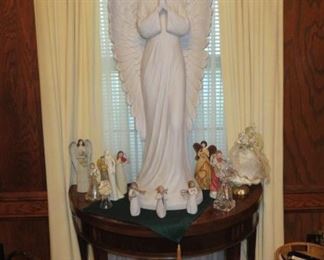 NICE COLLECTION OF ANGELS - ANTIQUE FRENCH TABLE FOLDS OUT TO BE NICE ROUND PARLOR TABLE