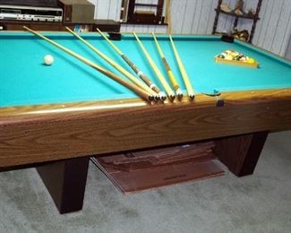 Slate Top Pool Table 30.5" X 56" X 101 ,Billiard Balls And Set Of 6 Pool Sticks