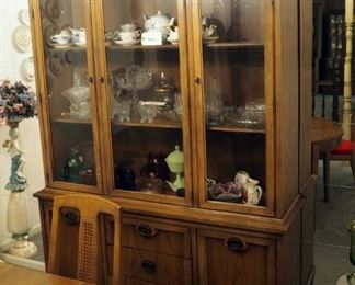 Solid Wood Three Drawer Hutch, Dovetail Construction, Three Panel Glass Doors, 76.5"x 54"x16"