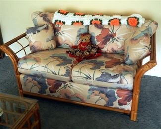 Gimson Slater Bamboo Upholstered Loveseat, 27" x 60" x 35"