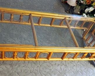 Bamboo Coffee Table With Glass Top, 15.5" x 52.5" x 21"