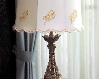 44" Mid Century Table Lamps With Embroidered Fabric Shades, Qty 4