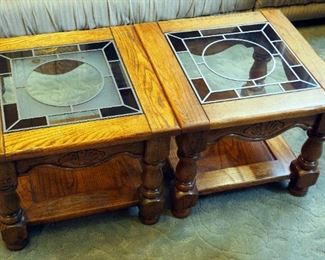Matching Solid Wood End Tables With Stained Glass Top Qty 2, 16" x 20" x 20"