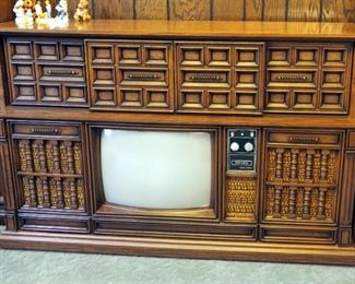 Curtis Mathes Console Television Cabinet Including Solid State Stereo, 8-Track Recorder And Turn Table, 43" x 68" x 20"
