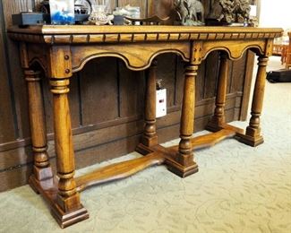 Solid Wood Sofa Table With Beveled Mirrored Glass Top, 28" x 54" x 16"