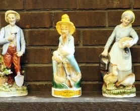 Flambro Porcelain Statuettes Qty 6, And Stitzel Weller Cabin Stiff Collectors Decanter 1969
