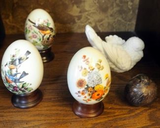 Avon Collectible Porcelain Eggs, Qty 7, Hand Painted Vase And Doves