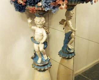41" Hand Painted Porcelain Cherub Stand