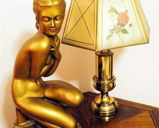 20" Cast Statue And Pedestal Table Lamp