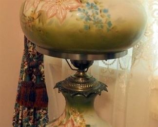30" Antique Hand Painted Victorian Style Hurricane Lamp