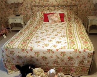 Queen Size Bed With Brass Style Headboard, Mattress, Box Spring And Frame