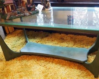 Mid Century Solid Wood Coffee Table With Glass Top 17" x 36" x 18"