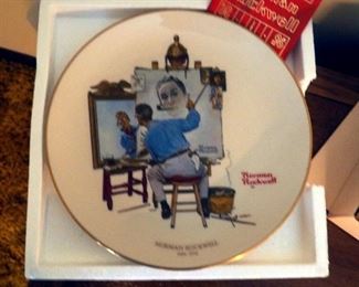Gorham Fine China Norman Rockwell Plate "Triple Self Portrait" And Avon's Presidents Club Recognition 9.5" Lenox Bowl