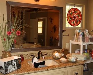 Master bath is packed with toiletries