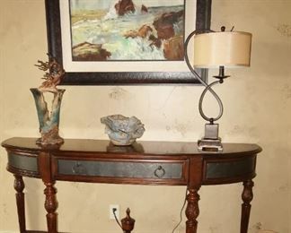 Console table with tooled brass trim