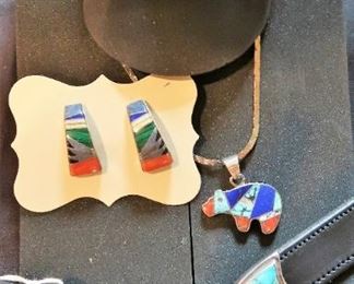 Native American inlaid sterling jewelry, Tom Taylor turquoise belt