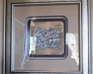 Signed Anatole Krasnyansky hand hammered relief - pewter on bronze, edition of 150