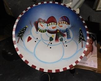 Hand painted wooden snowman bowl