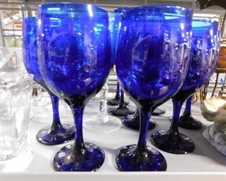 (7) New with tags Cobalt Blue wine glasses