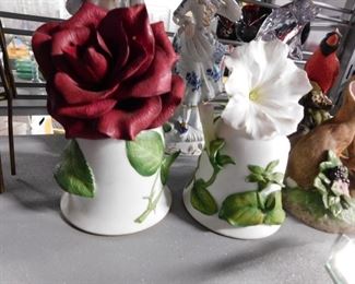 Assorted Hand painted floral bells by Jeanne Holgate " White Cascade Petunia" & "Royalty Rose"