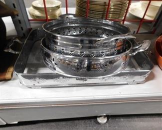 Assorted chrome casserole dish and pan holders
