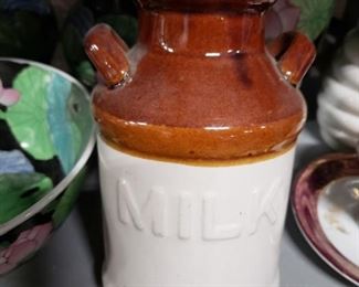 Small Ceramic brown & white stoneware milk jug