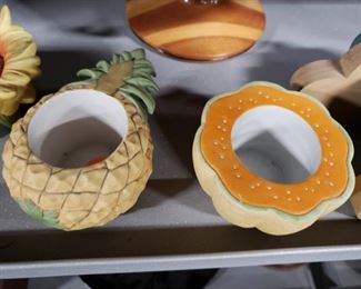 2 PARTY-Lite fruit pineapple & cantaloupe votive candle holders