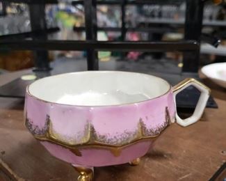 Pink & gold multi-faceted lustre footed cup