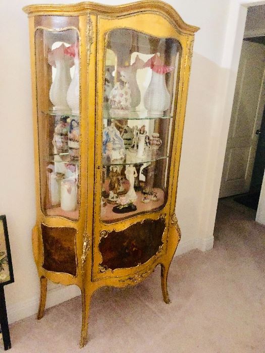  French Cabinet Vitrine Louis XV style Vernise Martin Painting on bottom . This is One piece out of 20 that We have listed and Can be Prebought  on Hibid https://missdonnas.hibid.com/catalog/193630/onsite-milton--pre-sale-estate-sale-and-auction/