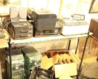 SCSI 3 bay hard drive, Speaker enclosures, Case of brand new Quam 8" HiFi speakers, Scanners, printers, computer speaker setups