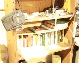 Morley phaser and wah volume Guitar pedals, cameras 35mm and digital, tons of music books composers. orchestration, how to play piano, a few speakers, 19" rack cases, several vintage dynamic microphones from tape recorders