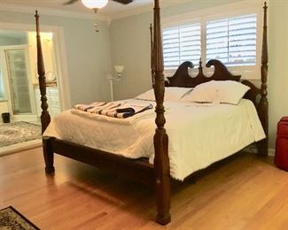 High end 4 poster bed, nice mattress and boxsprings, calico corners bedding