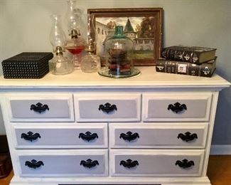 Painted chest of drawers, Russian art, lanterns