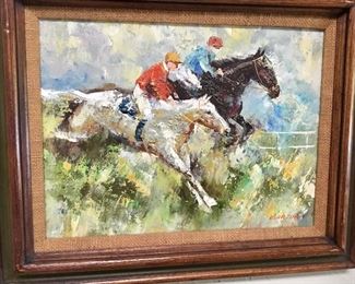 Noted artist horse racing painting 