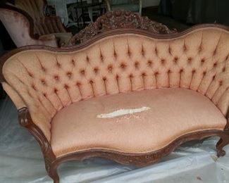 Antique hand carved victorian sofa needing recovering, C-1870.
