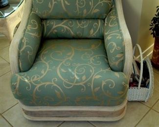 Club chair with white arms and base.