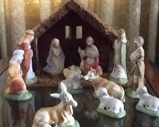 Nativity Scene - Porcelain Characters with Stable