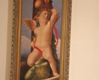 Pair oil paintings of cherubs