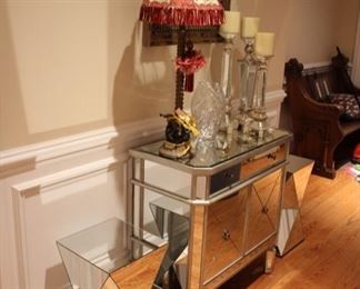 Mirrored cabinet & pair pedestals