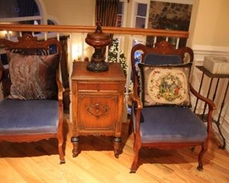 Pair inlaid Edwardian armchairs
