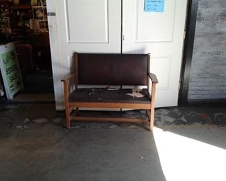 Leather and Wood Vintage Bench