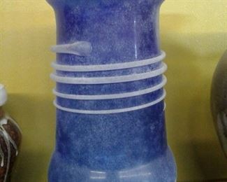 Pottery Blue Vase with Stripe