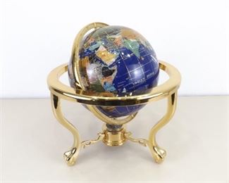 Mint New High End Brass Base 13" Gemstone Globe
