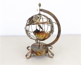 Vintage Working 11" Copper Tin Globe Travel Music Box

