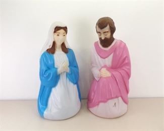 Vintage Blow Mold Lighted Mary and Joseph Lawn Ornaments
