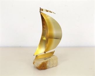 Vintage Signed John DeMott Brass Boat Sculpture 
