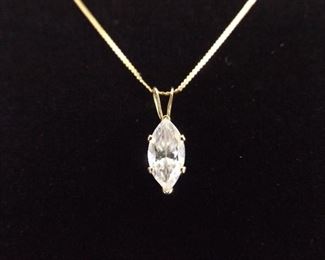 14k Yellow Gold Marquis Cut White Sapphire Pendant Necklace
