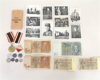 Lot of WWII Propaganda, 1939 German Medal, German Currency, etc. 

