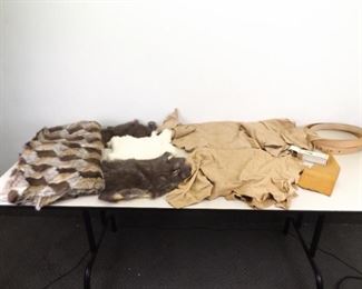 Lot of Raw Leather Pieces, Small Game Pelts, etc.
